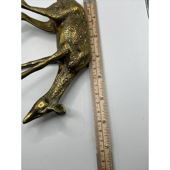 Ornate Brass 7” Deer Buck 5” Doe Set Of 2 Figurines Patina - Picture 6 of 16